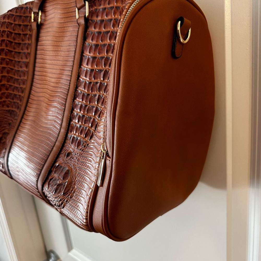 Brown Croc-Embossed Weekender Duffle Bag | Faux Leather Travel Bag - Picture 5 of 10